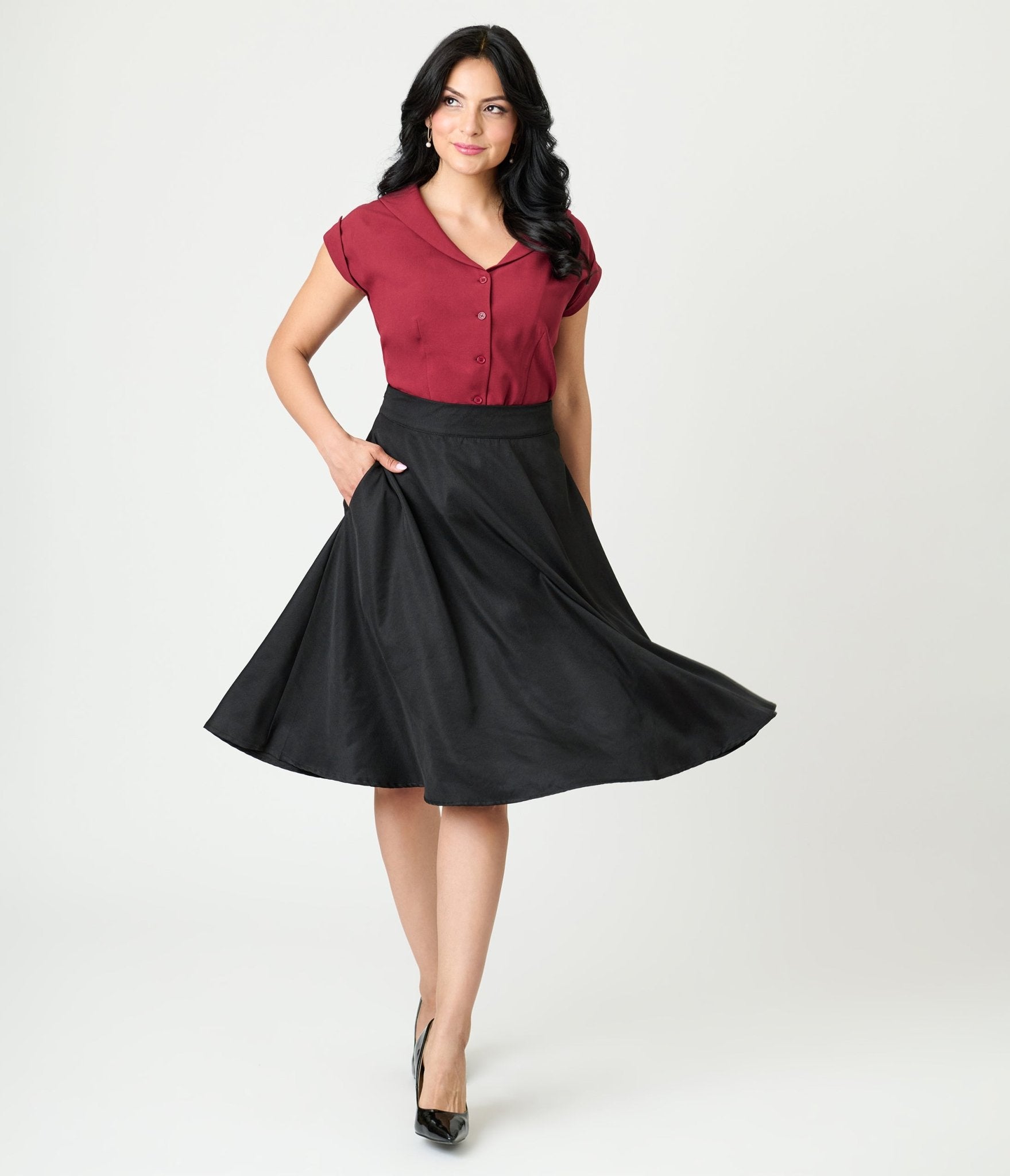 Unique Vintage Burgundy Twill Sleeveless Blouse - Unique Vintage - Womens, TOPS, WOVEN TOPS