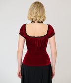 Unique Vintage Burgundy Velvet Bernadette Top - Unique Vintage -