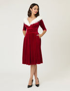 Unique Vintage Burgundy Velvet Fur Collared Marceline Swing Dress - Unique Vintage - Womens, DRESSES, SWING