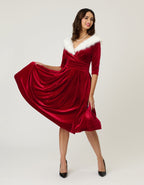 Unique Vintage Burgundy Velvet Fur Collared Marceline Swing Dress - Unique Vintage - Womens, DRESSES, SWING