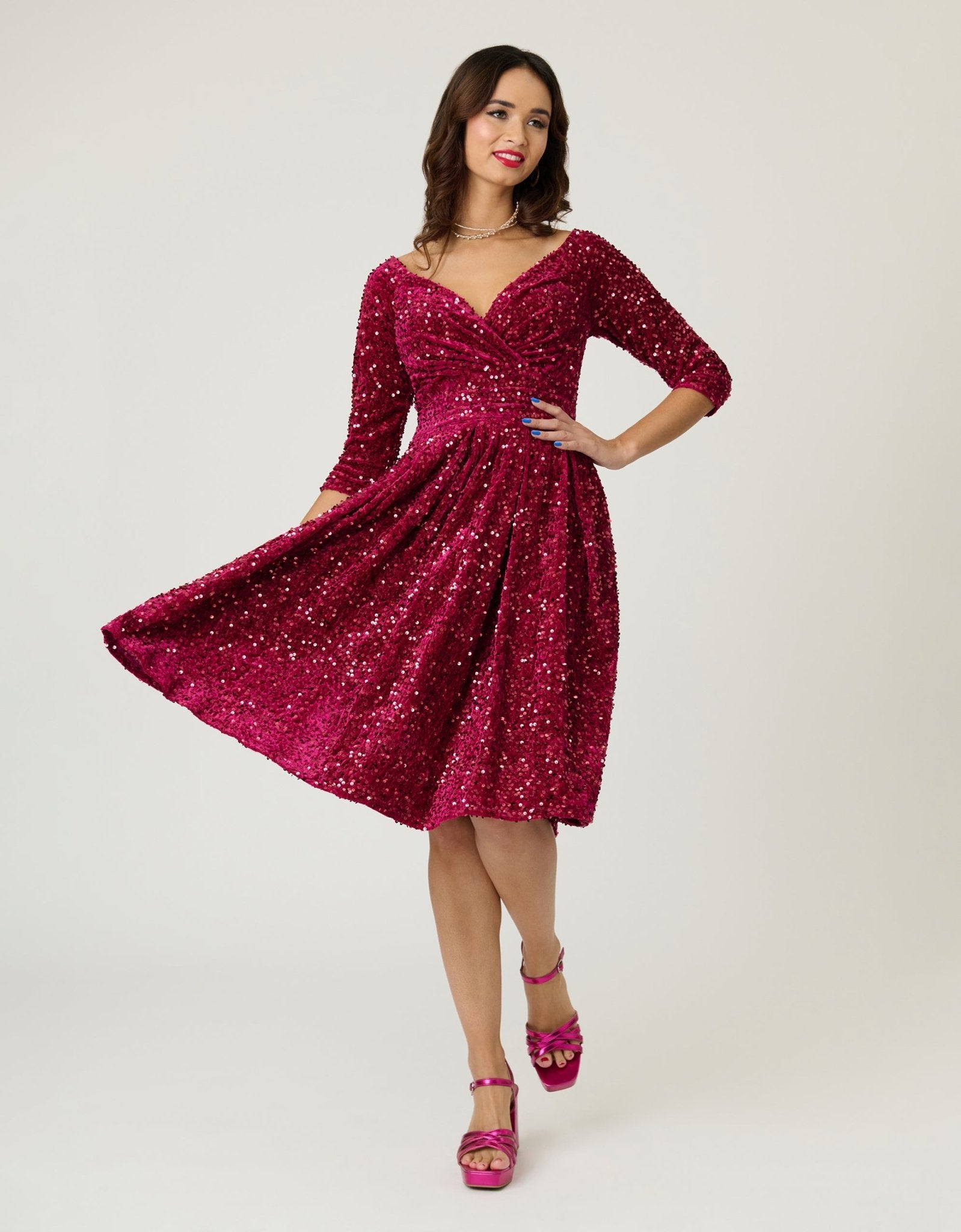 velvet dress with sequins Unique Vintage Burgundy Sequin Marceline Swing Jennifer Velvet Sequin Gown By Anthropologie V-Neck Flutter-Sleeve nord-sept-sale Kid Size:4-5Y