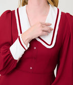 Unique Vintage Burgundy & White Pilgrim Collar Wendy Swing Dress - Unique Vintage - Swing Dress