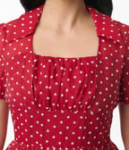 Unique Vintage Burgundy & White Swiss Dot Libby Swing Dress - Unique Vintage - Womens, DRESSES, SWING