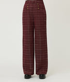 Unique Vintage Burgundy Windowpane Plaid Sailor Ginger Pants - Unique Vintage - Womens, BOTTOMS, PANTS