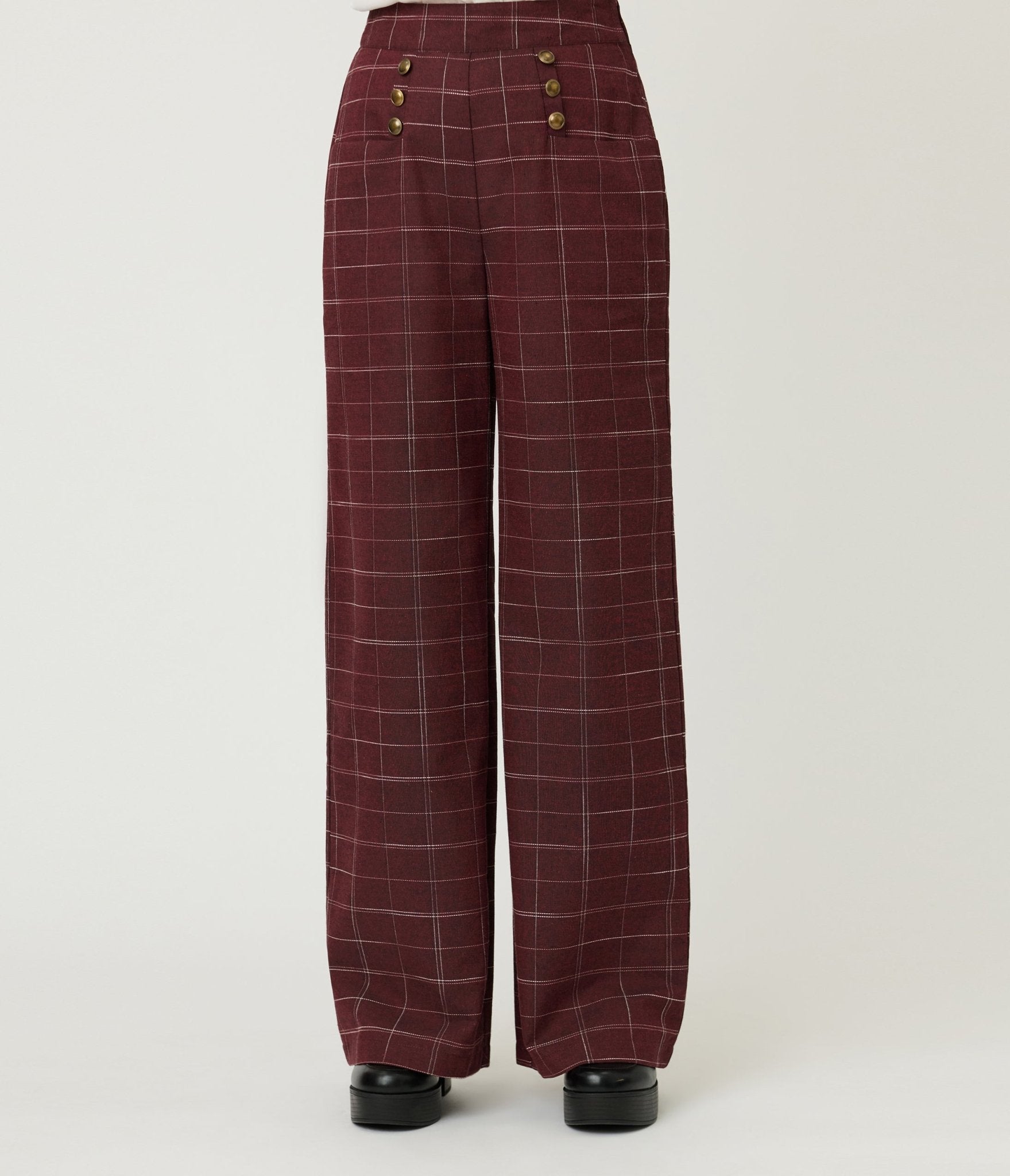 Unique Vintage Burgundy Windowpane Plaid Sailor Ginger Pants - Unique Vintage - Womens, BOTTOMS, PANTS