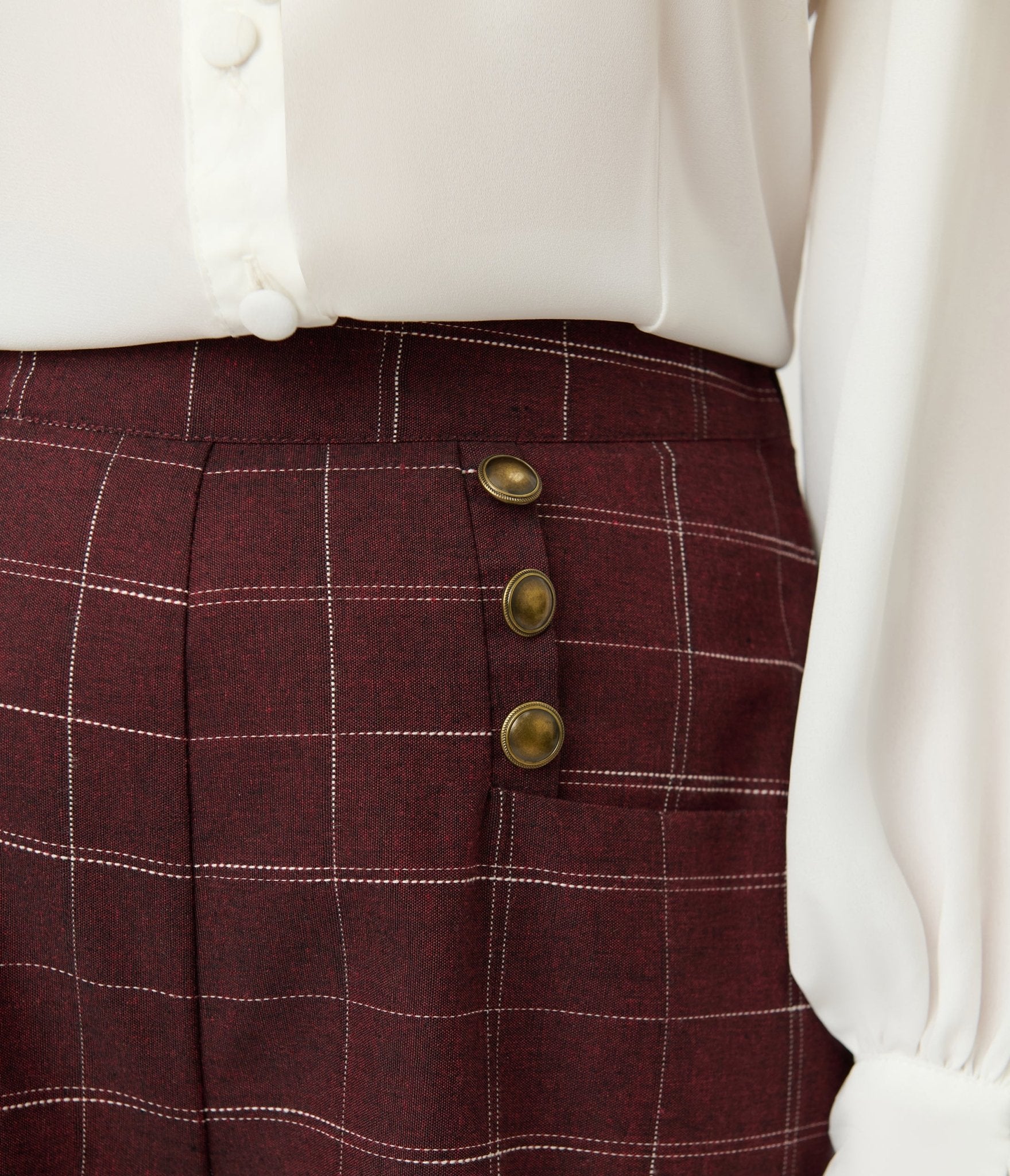 Unique Vintage Burgundy Windowpane Plaid Sailor Ginger Pants - Unique Vintage - Womens, BOTTOMS, PANTS