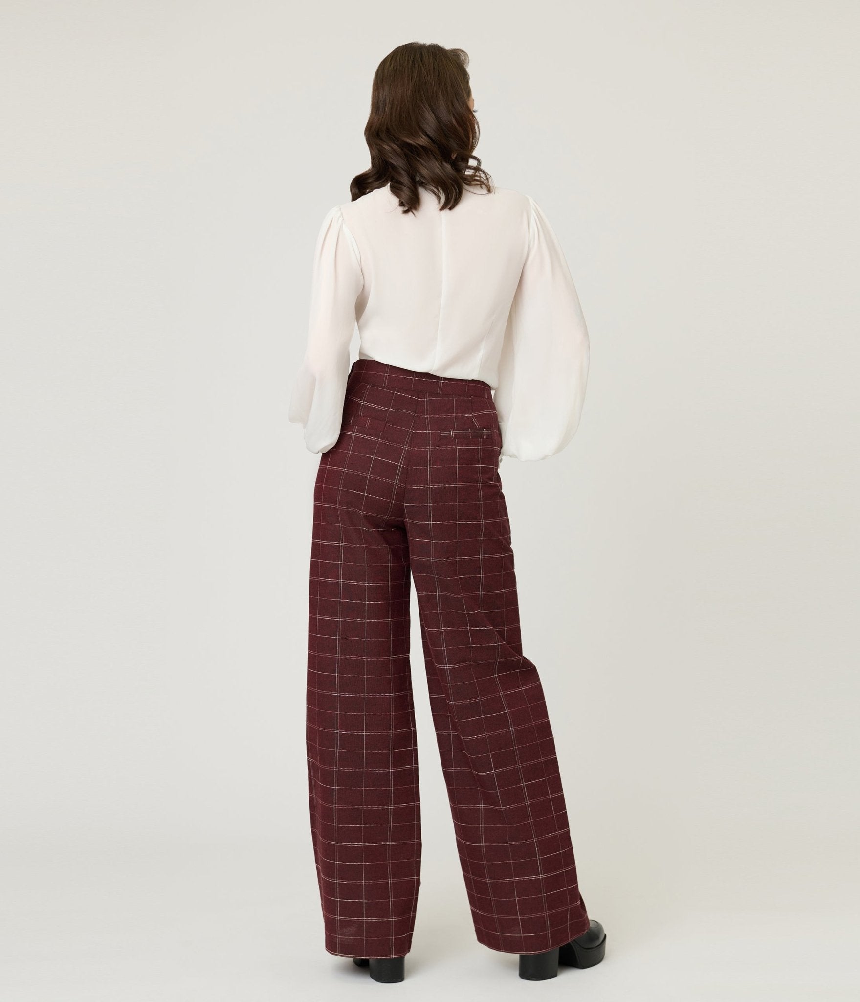 Unique Vintage Burgundy Windowpane Plaid Sailor Ginger Pants - Unique Vintage - Womens, BOTTOMS, PANTS