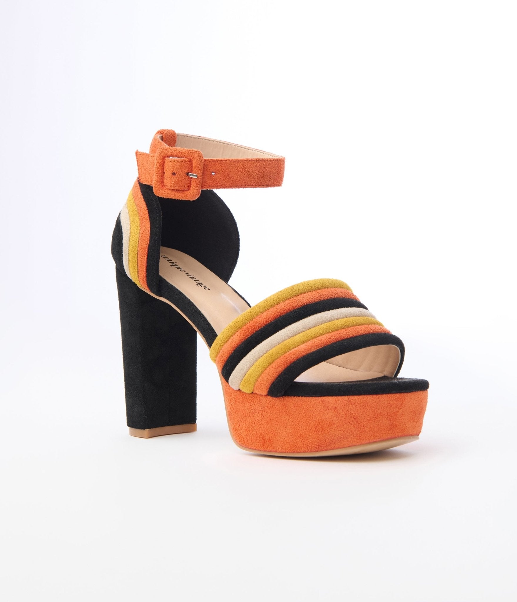Unique Vintage Candy Corn Stripe Suede Peep Toe Pumps