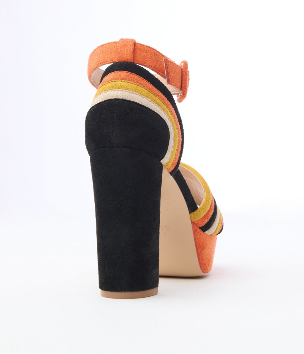 Unique Vintage Candy Corn Stripe Suede Peep Toe Pumps - Unique Vintage - Womens, SHOES, HEELS