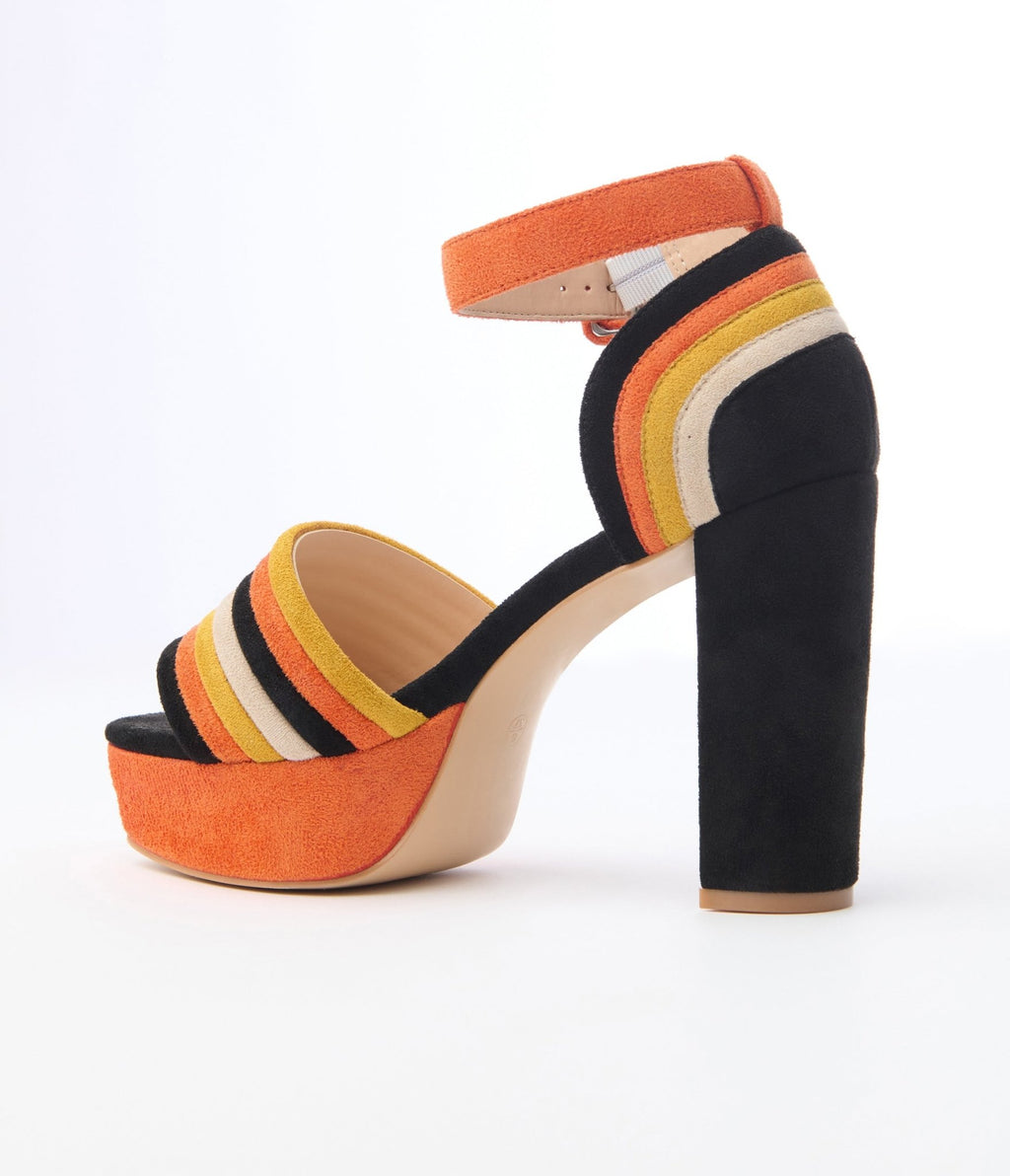 Unique Vintage Candy Corn Stripe Suede Peep Toe Pumps - Unique Vintage - Womens, SHOES, HEELS