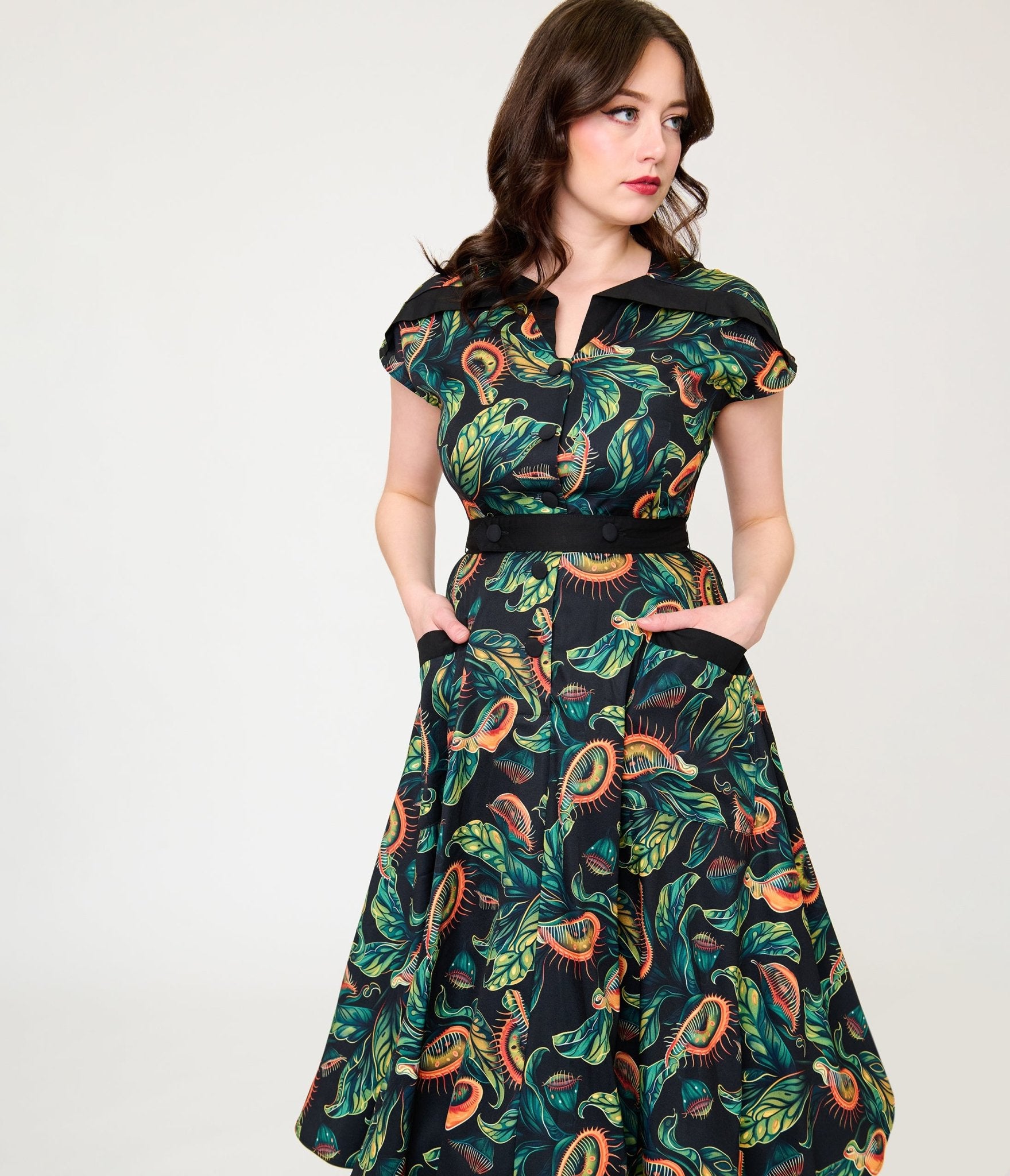 Unique Vintage Carnivorous Plant Hedda Swing Dress M/8-10