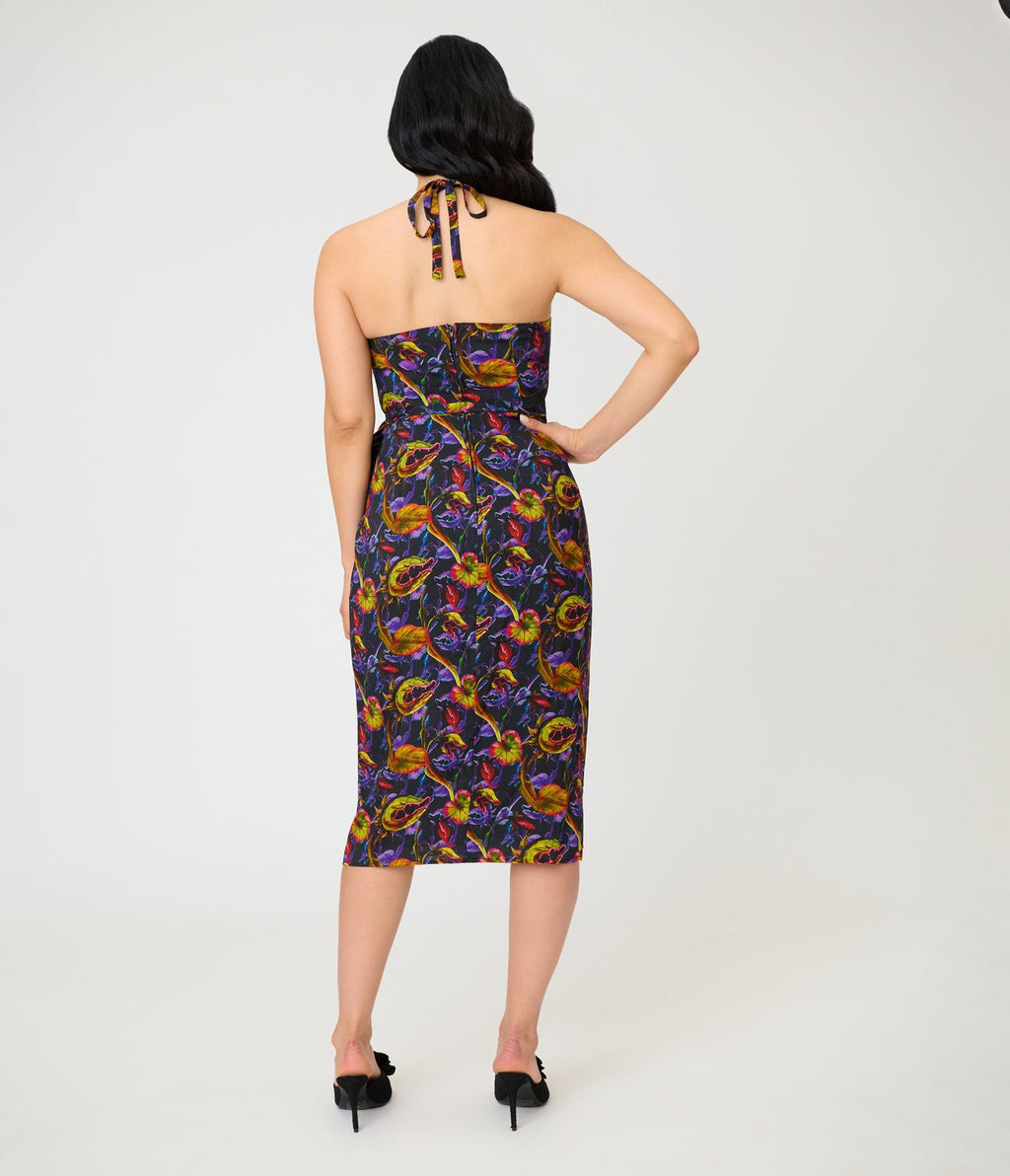 Unique Vintage Carnivorous Plants Leilani Sarong Dress - Unique Vintage - Womens, DRESSES, WIGGLE
