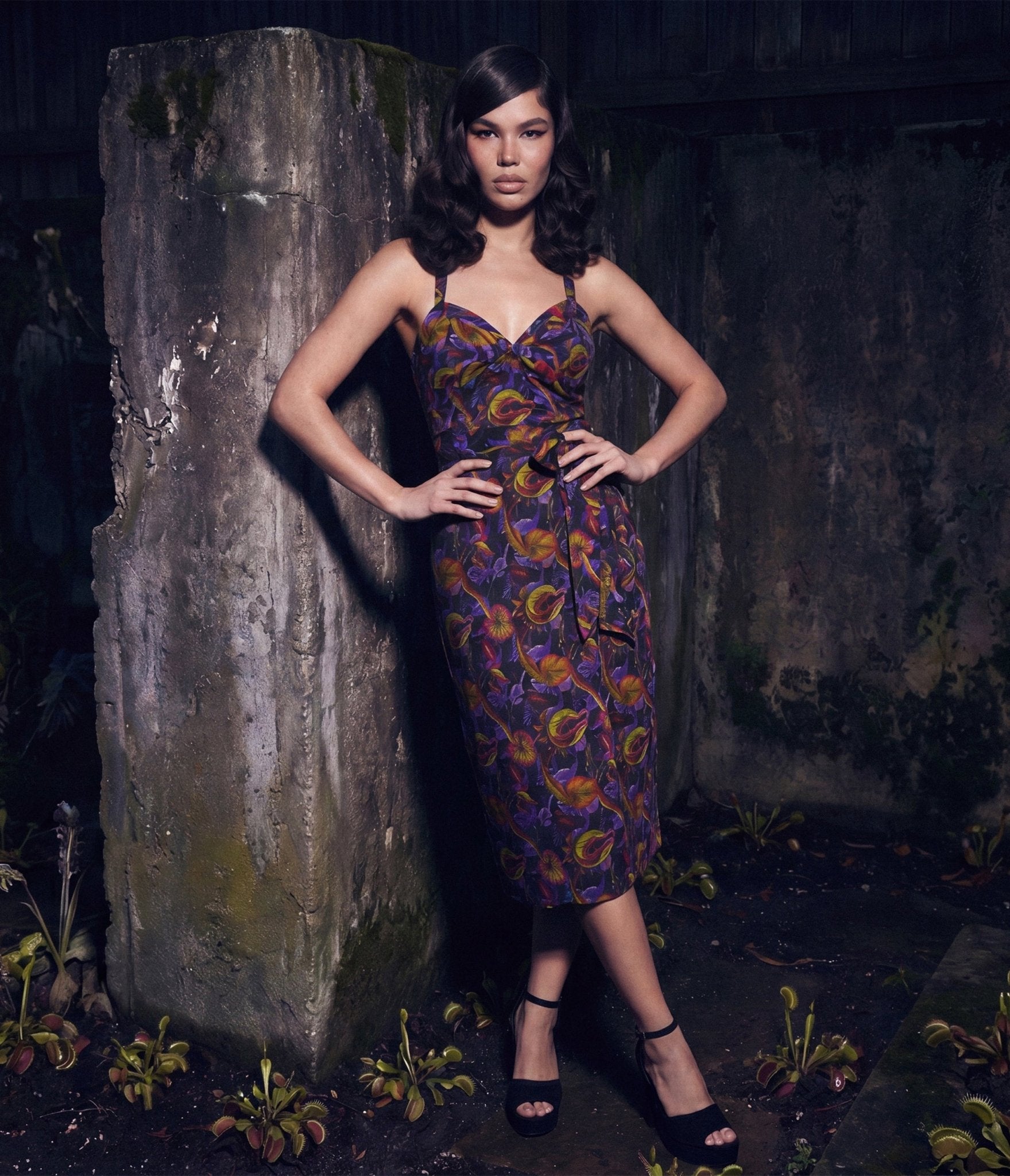 Unique Vintage Carnivorous Plants Leilani Sarong Dress - Unique Vintage - Womens, DRESSES, WIGGLE