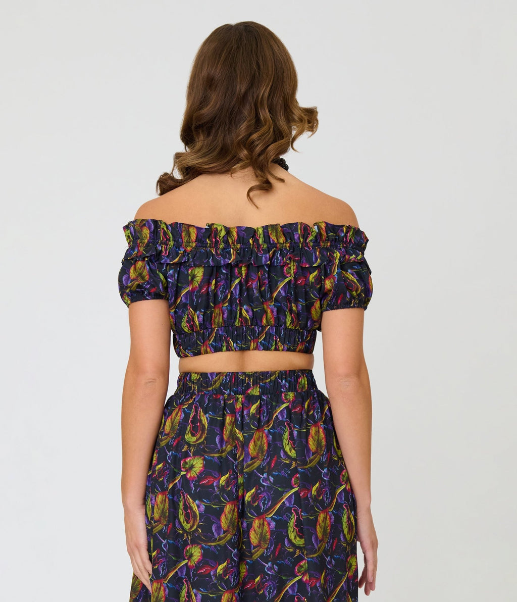 Unique Vintage Carnivorous Plants Ruffle Up Crop Top - Unique Vintage - Womens, TOPS, WOVEN TOPS