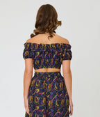 Unique Vintage Carnivorous Plants Ruffle Up Crop Top - Unique Vintage - Womens, TOPS, WOVEN TOPS