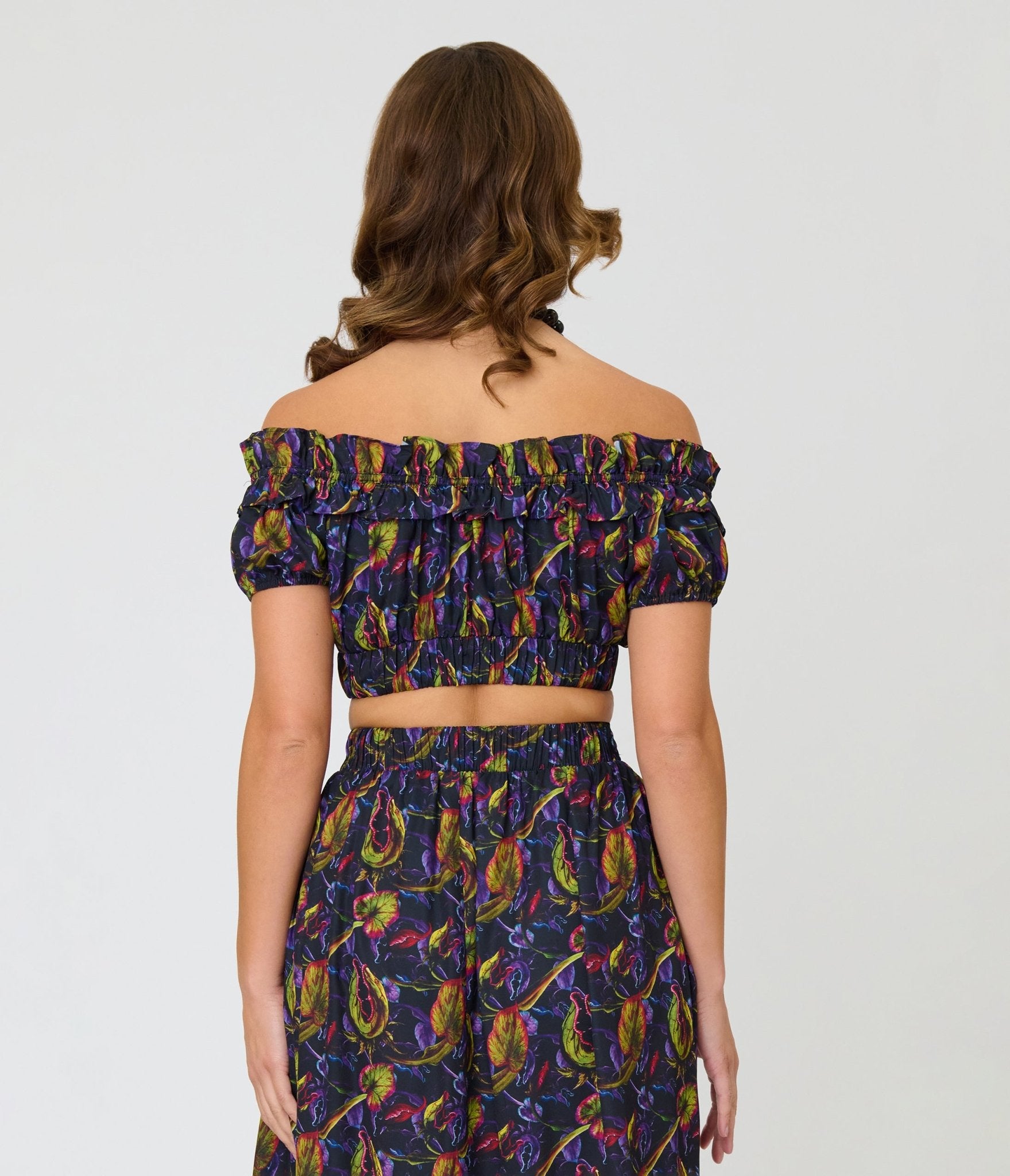 Unique Vintage Carnivorous Plants Ruffle Up Crop Top - Unique Vintage - Womens, TOPS, WOVEN TOPS
