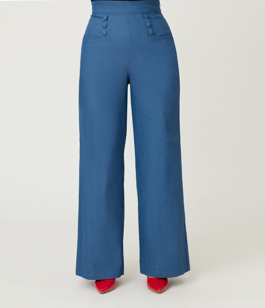 Unique Vintage Chambray High Waist Sailor Ginger Pants - Unique Vintage - Womens, BOTTOMS, PANTS