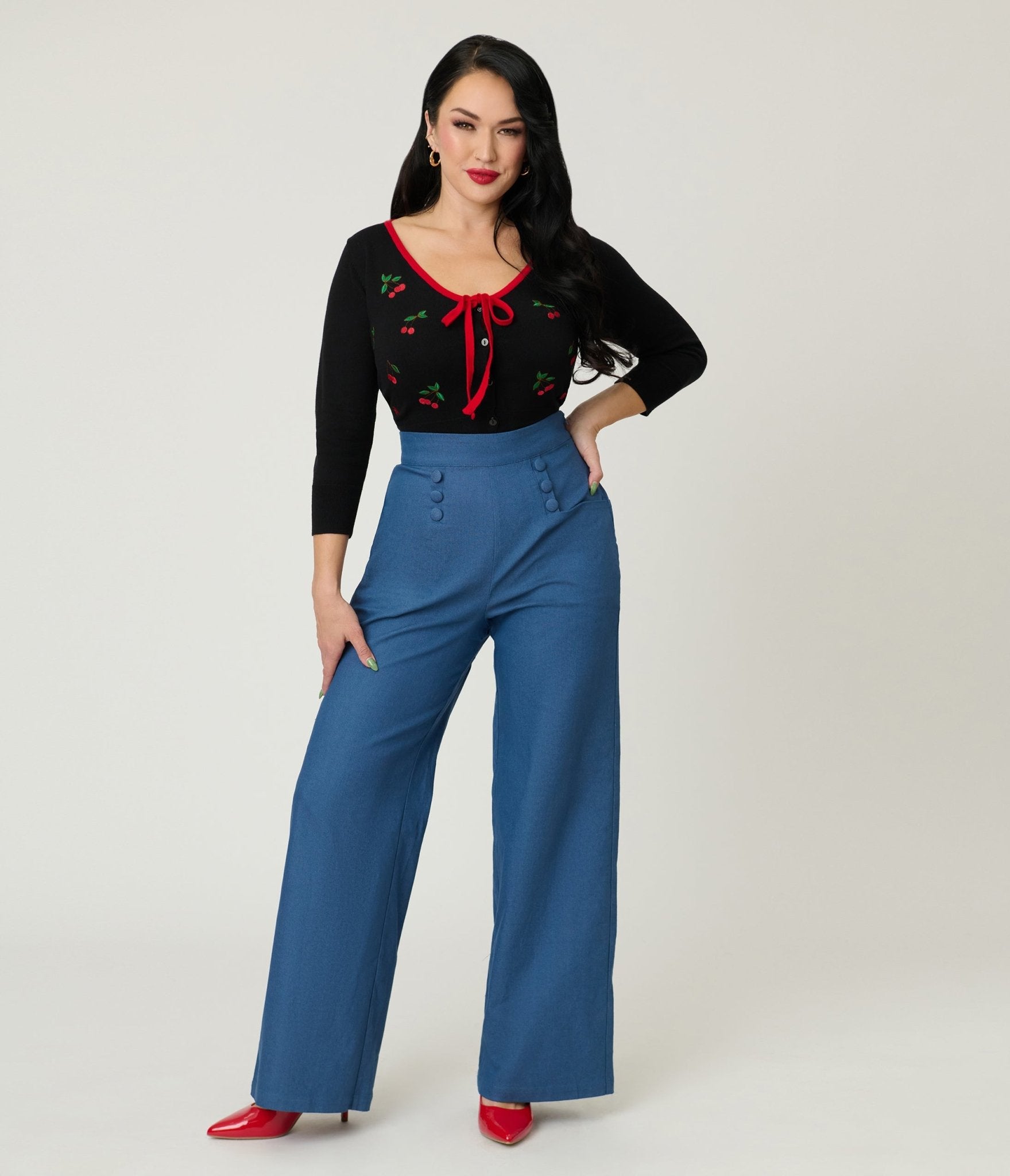 Unique Vintage Chambray High Waist Sailor Ginger Pants - Unique Vintage - Womens, BOTTOMS, PANTS