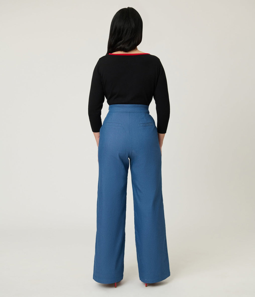 Unique Vintage Chambray High Waist Sailor Ginger Pants - Unique Vintage - Womens, BOTTOMS, PANTS