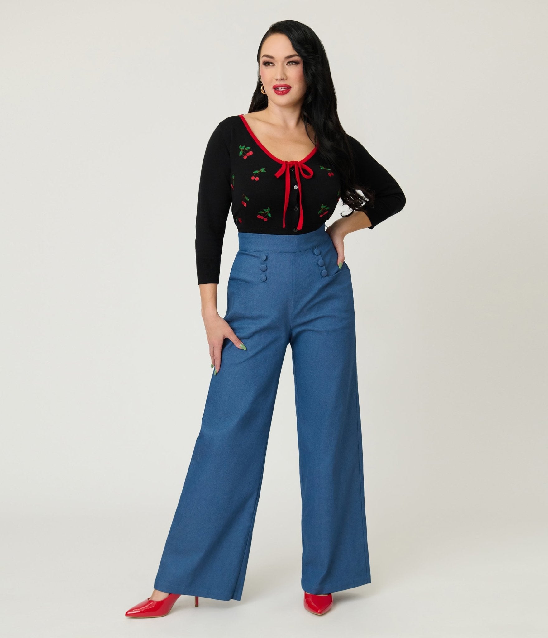 Unique Vintage Chambray High Waist Sailor Ginger Pants - Unique Vintage - Womens, BOTTOMS, PANTS