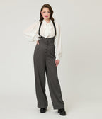 Unique Vintage Charcoal Pinstripe Thelma Suspender Pants - Unique Vintage - Womens, BOTTOMS, PANTS