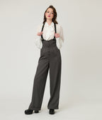 Unique Vintage Charcoal Pinstripe Thelma Suspender Pants - Unique Vintage - Womens, BOTTOMS, PANTS