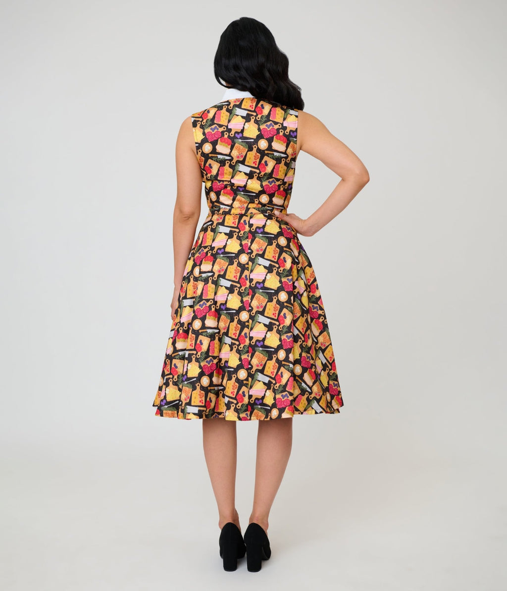 Unique Vintage Charcuterie Print Darlene Swing Dress - Unique Vintage - Womens, DRESSES, SWING