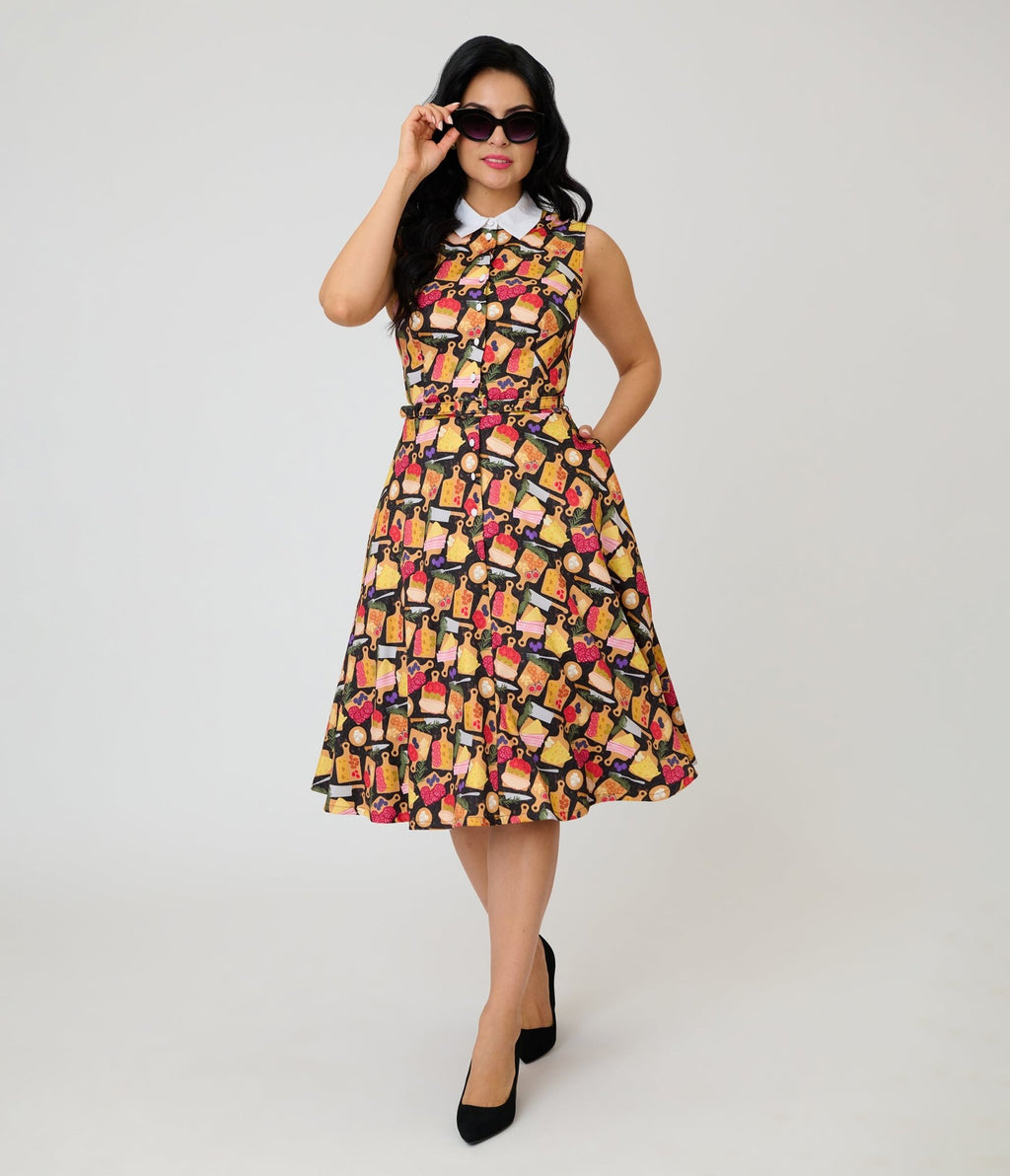 Unique Vintage Charcuterie Print Darlene Swing Dress - Unique Vintage - Womens, DRESSES, SWING