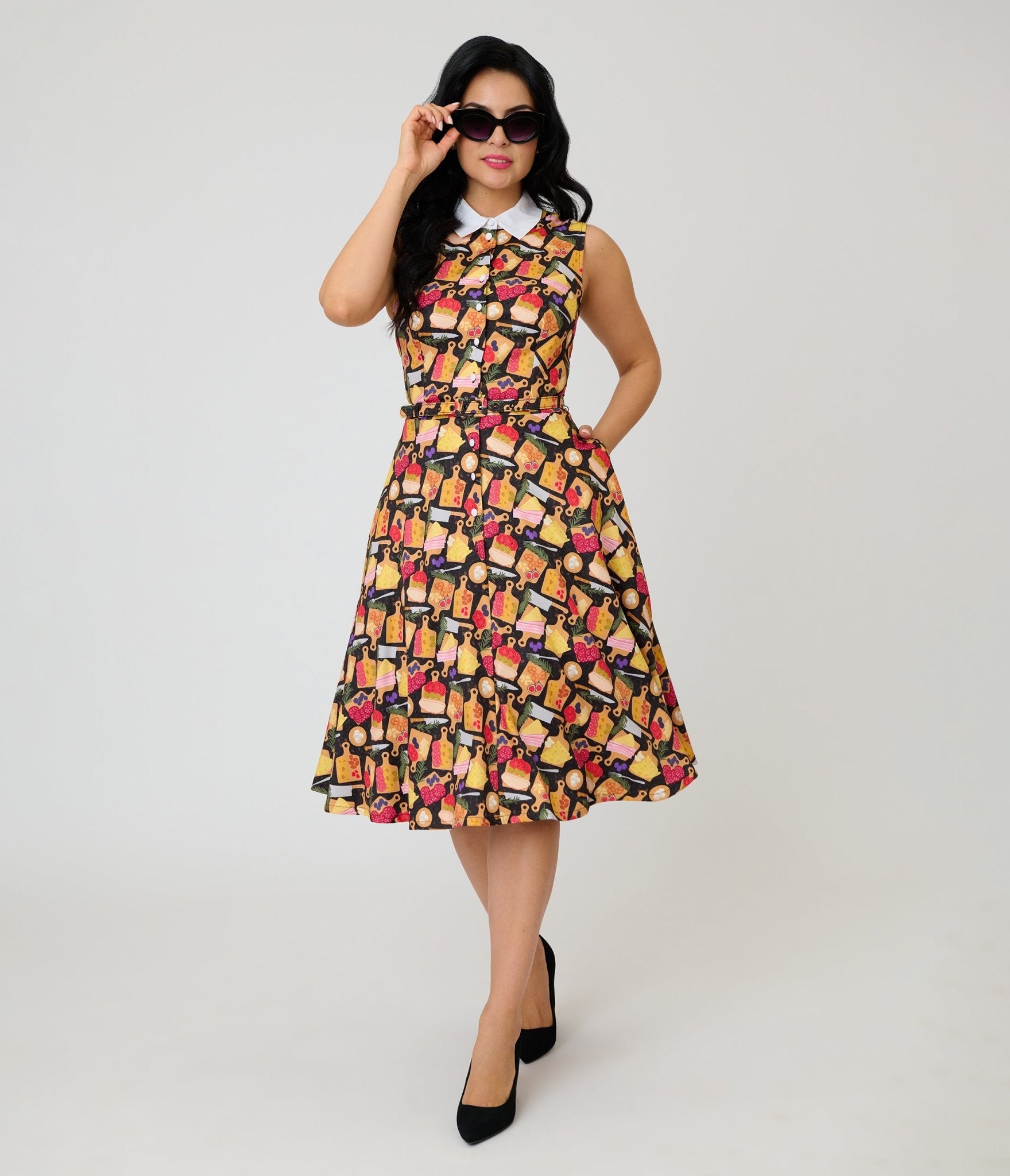 Unique Vintage Charcuterie Print Darlene Swing Dress - Unique Vintage - Womens, DRESSES, SWING