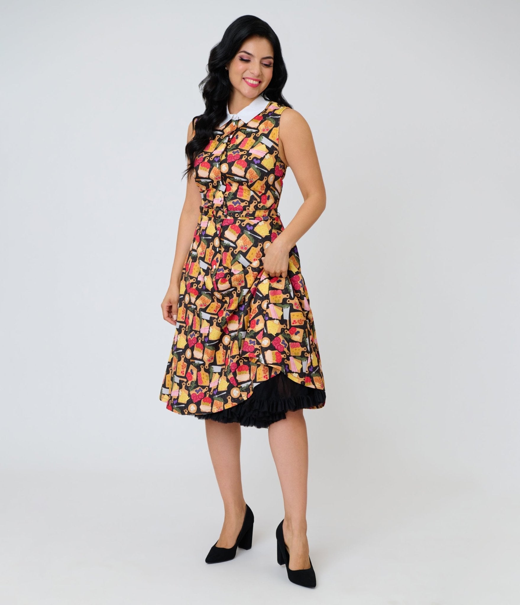 Unique Vintage Charcuterie Print Darlene Swing Dress - Unique Vintage - Womens, DRESSES, SWING