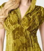 Unique Vintage Chartreuse Floral Embossed Velvet Hooded Maxi Dress - Unique Vintage - Womens, DRESSES, MAXI