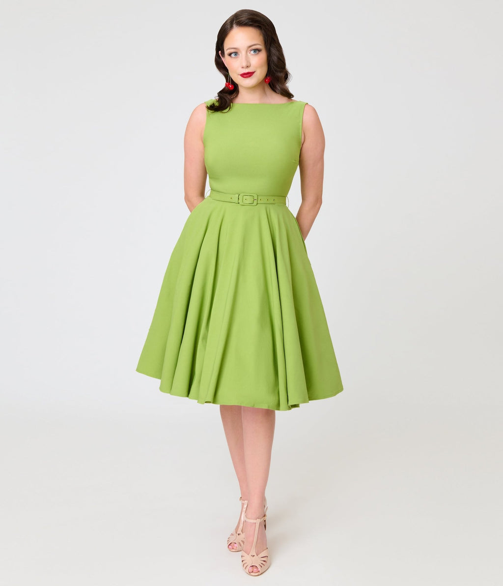 Unique Vintage Chartreuse Sleeveless Devon Swing Dress - Unique Vintage - Womens, DRESSES, SWING