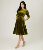 Unique Vintage Chartreuse Velvet Devon Swing Dress - Unique Vintage - Womens, DRESSES, SWING