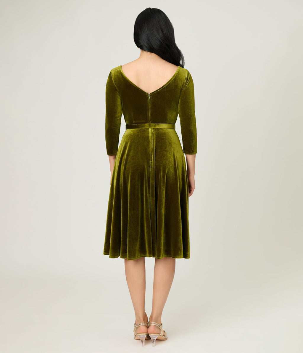Unique Vintage Chartreuse Velvet Devon Swing Dress - Unique Vintage - Womens, DRESSES, SWING