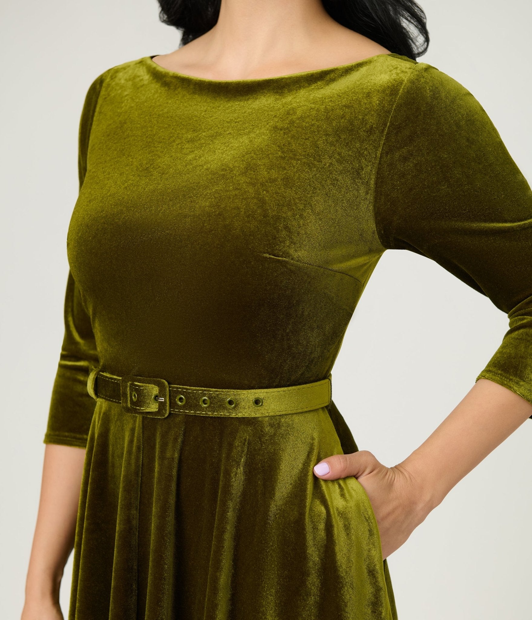 Unique Vintage Chartreuse Velvet Devon Swing Dress - Unique Vintage - Womens, DRESSES, SWING