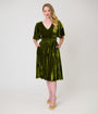 Unique Vintage Chartreuse Velvet Flutter Sleeve Lenora Swing Dress
