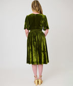 Unique Vintage Chartreuse Velvet Flutter Sleeve Lenora Swing Dress - Unique Vintage -