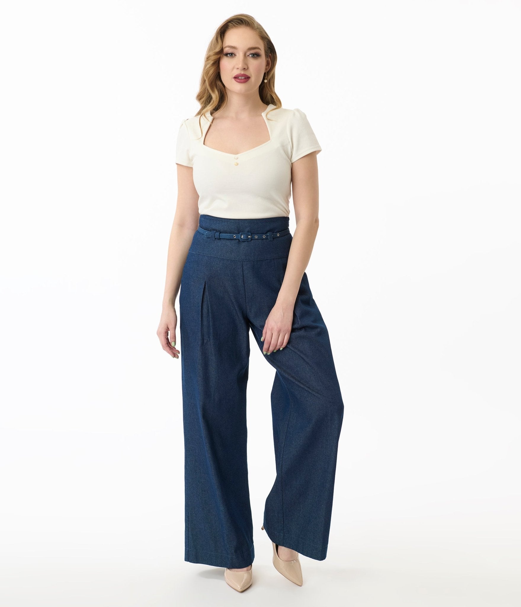 Unique Vintage Cream Pentagon Collar Knit Top - Unique Vintage - Womens, TOPS, KNIT TOPS