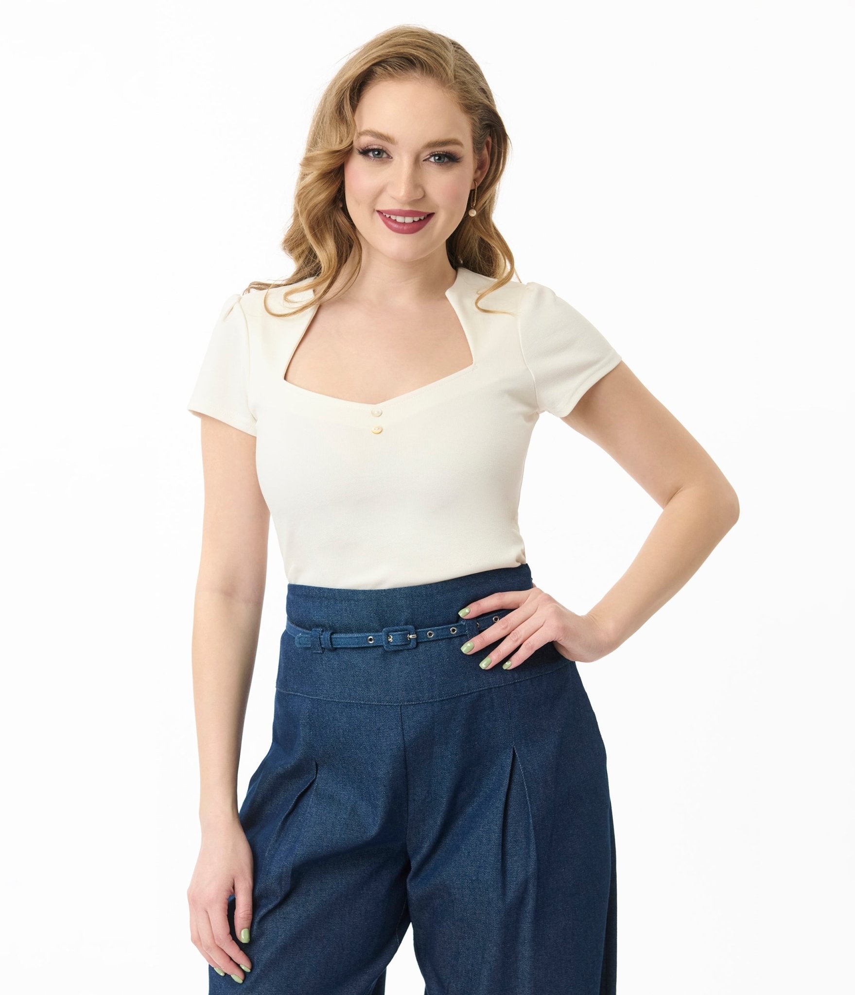 Unique Vintage Cream Pentagon Collar Knit Top - Unique Vintage - Womens, TOPS, KNIT TOPS
