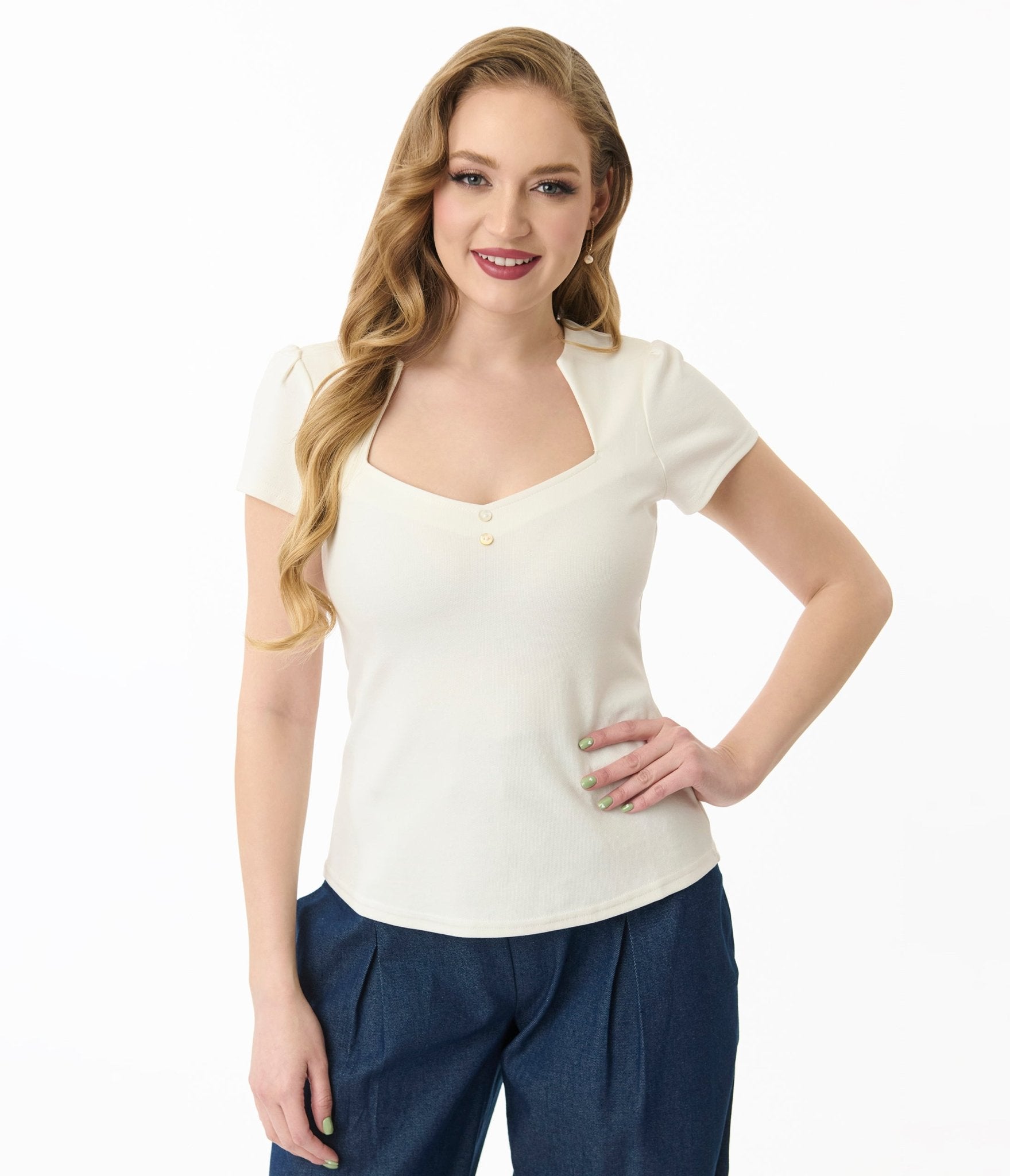 Unique Vintage Cream Pentagon Collar Knit Top - Unique Vintage - Womens, TOPS, KNIT TOPS