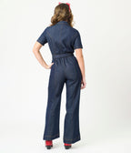 Unique Vintage Dark Denim Belted Jumpsuit - Unique Vintage - Womens, BOTTOMS, ROMPERS AND JUMPSUITS