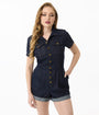 Unique Vintage Dark Denim Garage Style Romper