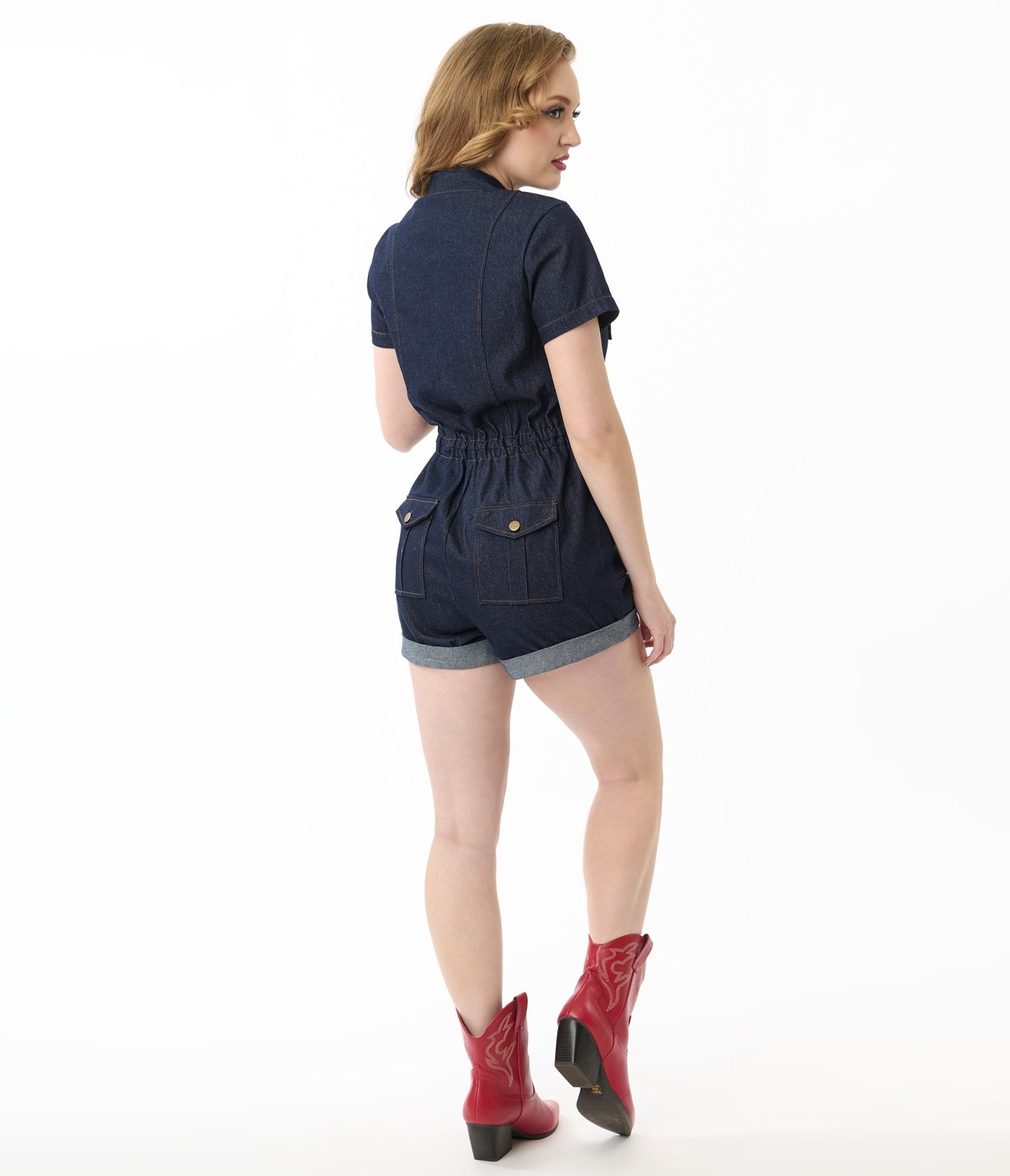 Unique Vintage Dark Denim Garage Style Romper - Unique Vintage - Womens, BOTTOMS, ROMPERS AND JUMPSUITS