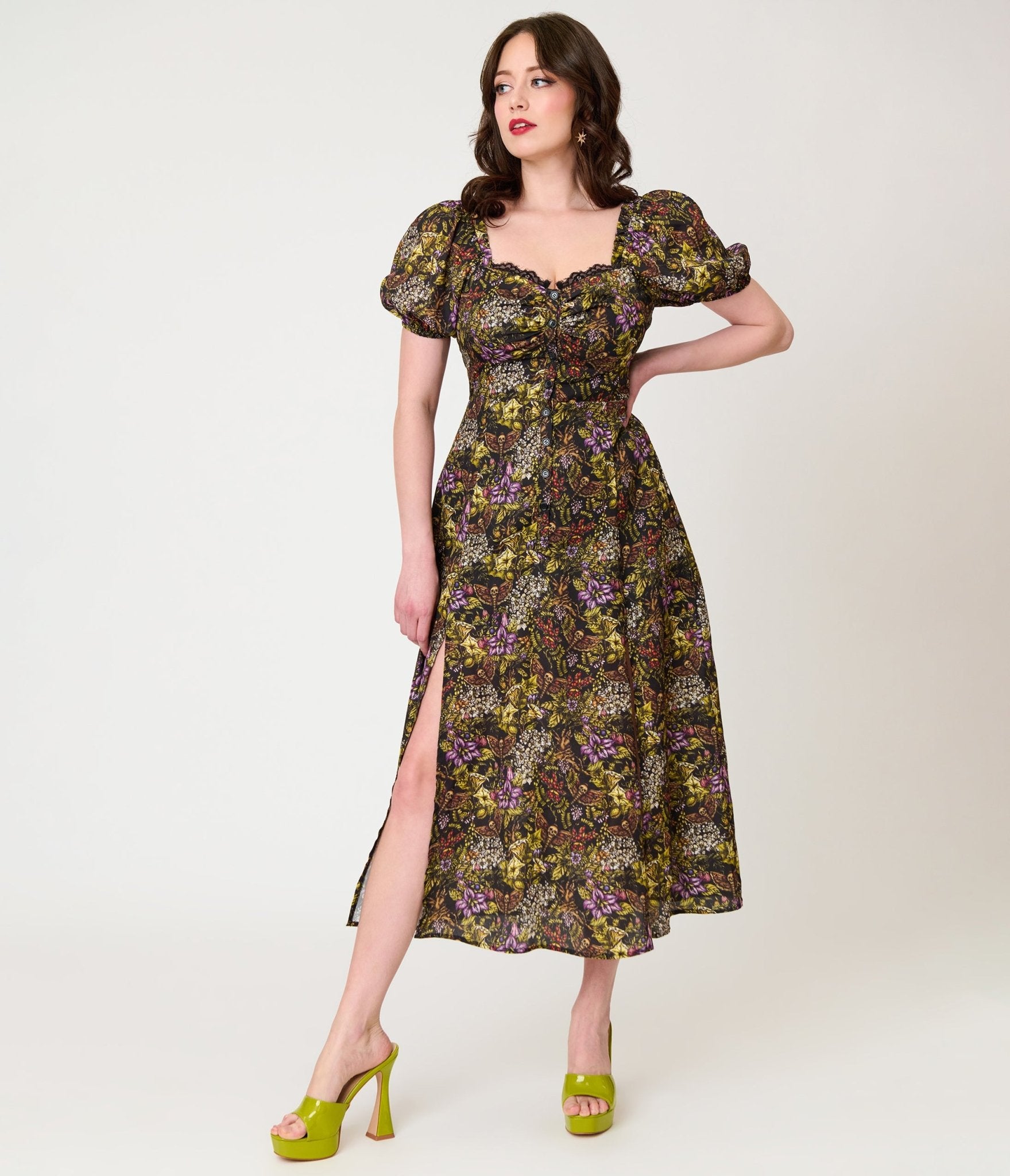 Unique Vintage Dark Magic Floral Midi Dress - Unique Vintage - Womens, DRESSES, MIDI