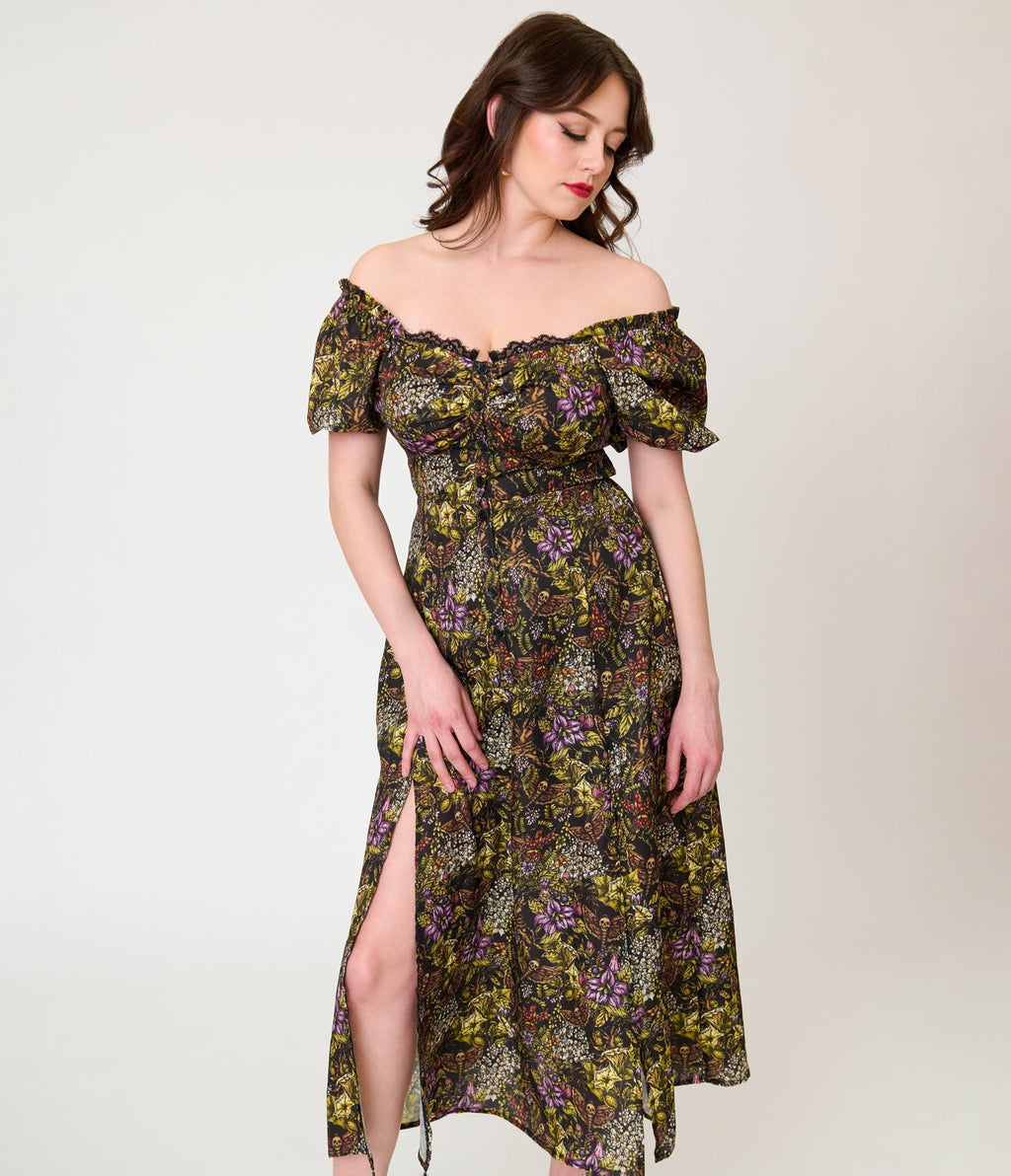 Unique Vintage Dark Magic Floral Midi Dress - Unique Vintage - Womens, DRESSES, MIDI