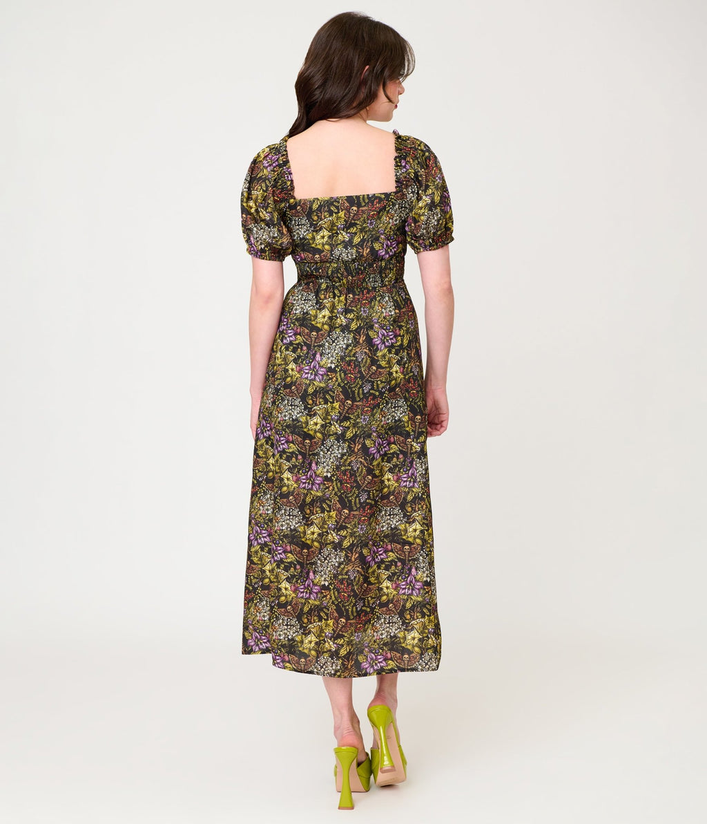 Unique Vintage Dark Magic Floral Midi Dress - Unique Vintage - Womens, DRESSES, MIDI