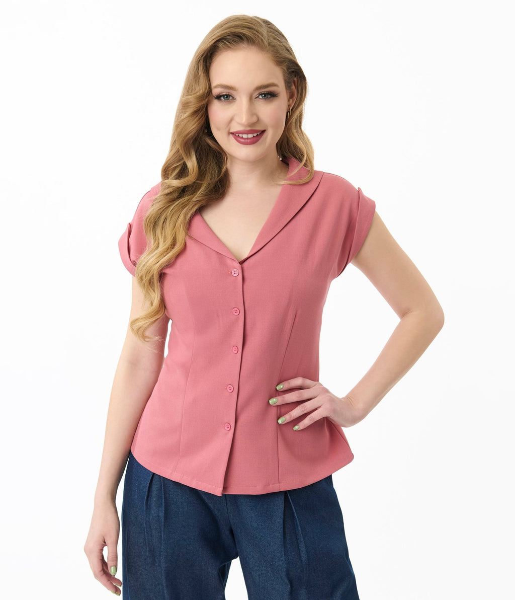 Unique Vintage Dark Rose Twill Sleeveless Blouse - Unique Vintage - Womens, TOPS, WOVEN TOPS