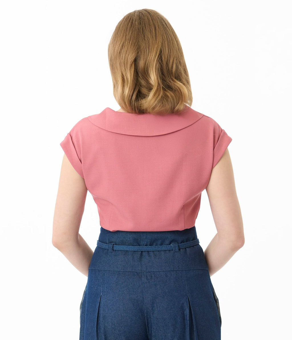 Unique Vintage Dark Rose Twill Sleeveless Blouse - Unique Vintage - Womens, TOPS, WOVEN TOPS