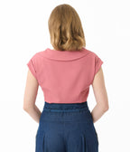 Unique Vintage Dark Rose Twill Sleeveless Blouse - Unique Vintage - Womens, TOPS, WOVEN TOPS