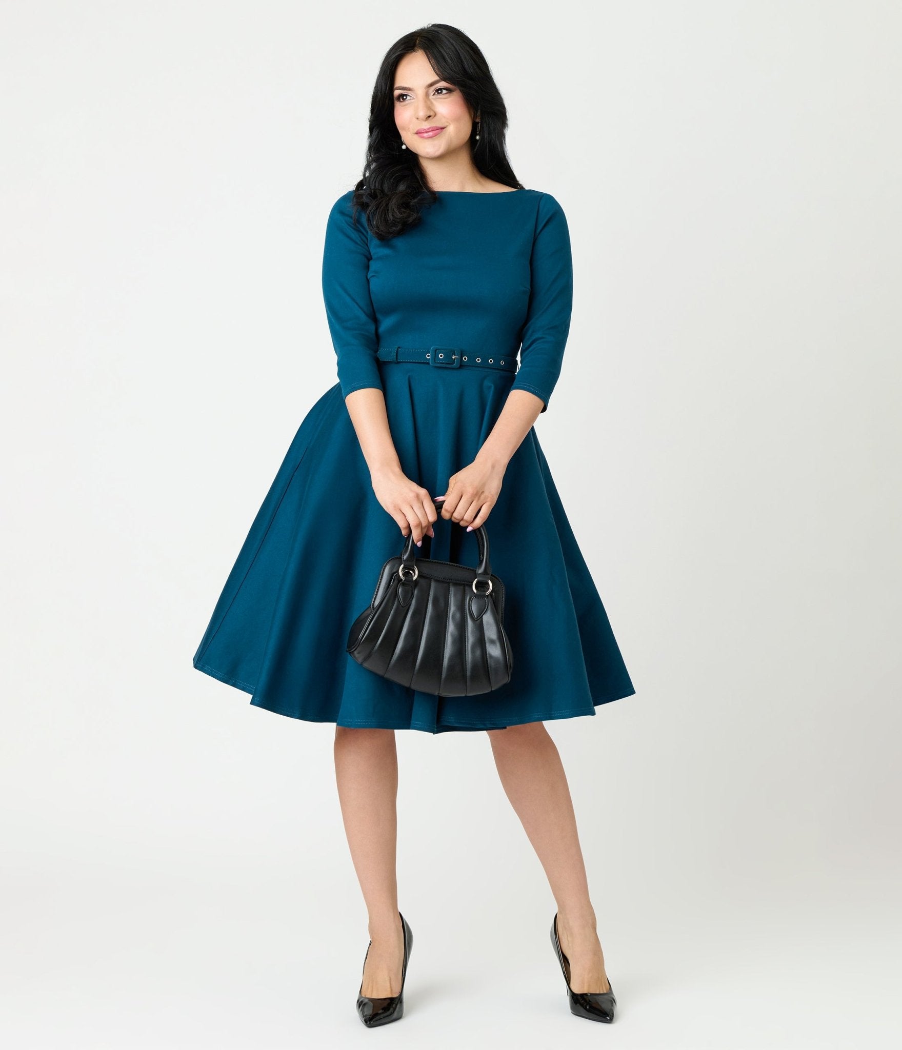dark teal midi dress Lapointe Dark Teal Sleeveless Satin Belted Midi Dress